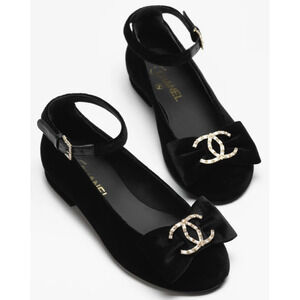 Chanel 24K Black Velvet Crystal CC Bow Ankle Strap Ballerina Ballet Flat 38
